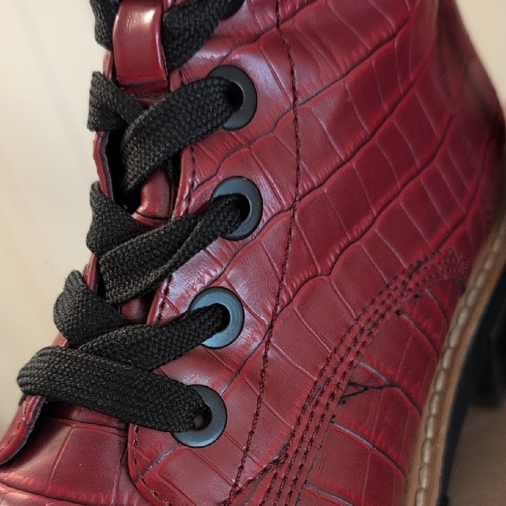 Sun + Stone Maroon Croc-Embossed Combat Boots - Picture 8 of 12